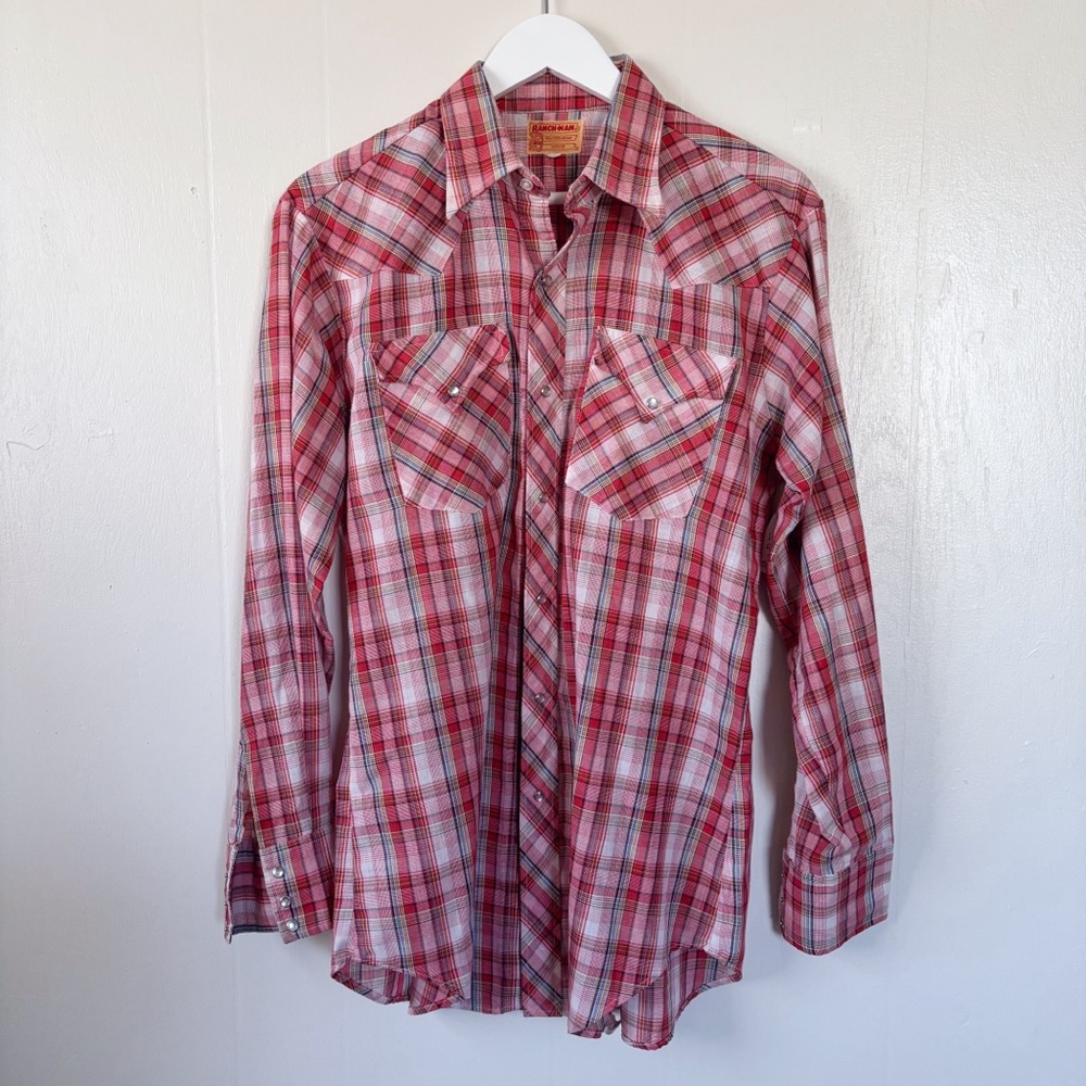 Vintage Ranch-Man western wear plaid pearl snap shirt size large
